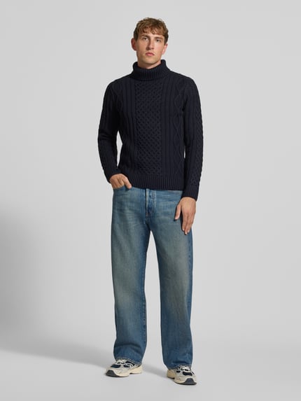 Superdry Rollkragenpullover mit Zopfmuster Dunkelblau Melange 1