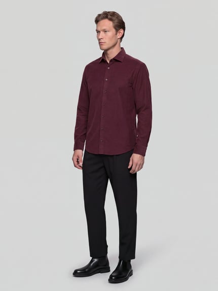 Seidensticker Regular Fit Businesshemd mit Cordstruktur Bordeaux 1