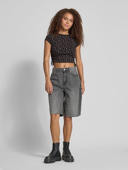 REVIEW Cropped T-Shirt mit Raffungen Black 1