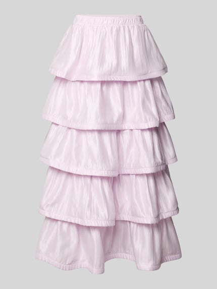 Produktfoto, Maxi-Rock mit 3D-Rüschendetails Modell 'NATALIE' von Vero Moda in zartrosa, ausgestellt und unifarben, Viskose-Mix, elastischer Bund.