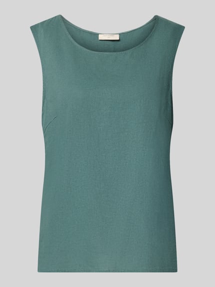 Produktfoto, Top aus Leinen-Mix mit Rundhalsausschnitt Modell 'Lava' von FREE/QUENT in grün, glatte Textur, Regular Fit, Rückenlänge 60 cm