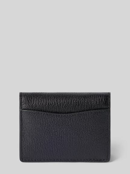 Produktfoto, Portemonnaie aus echtem Leder Modell 'HAMILTON' von MICHAEL Michael Kors, schwarzes Strukturmuster, metallic Logo-Anhänger