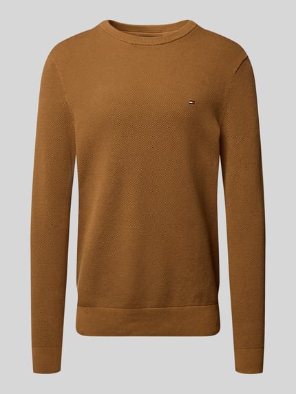 Produktfoto, Regular Fit Strickpullover aus reiner Baumwolle von Tommy Hilfiger, Optik: Unifarben, Struktur, Logo-Detail, Piqué.