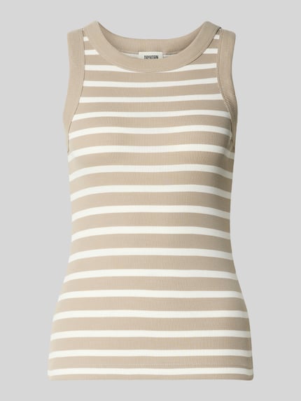 Productfoto, Tanktop met ribstructuur model 'OLINA' van Drykorn, beige-witte strepen, katoen, aansluitende fit, ronde hals