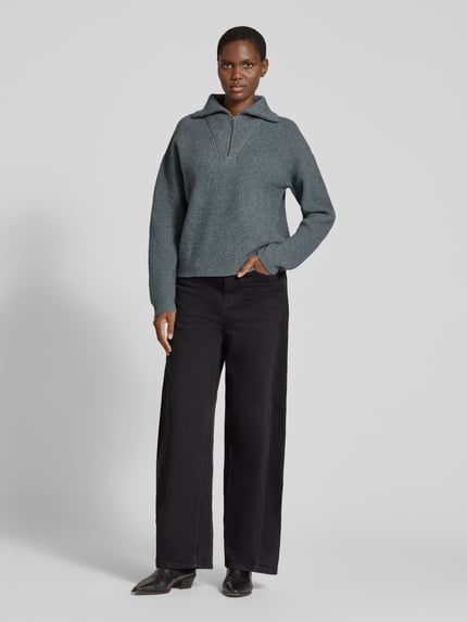 Jake*s Casual Regular Fit Pullover aus reiner Wolle Dunkelgrau Melange 1
