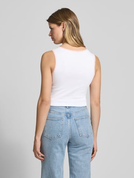 HUGO Blue Crop Top mit Label-Print Modell 'Delarina' Weiss 5