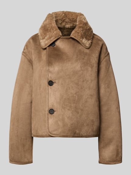 OPUS Boxy Fit Teddyjacke mit Umlegekragen Modell 'Hafira' Taupe 1