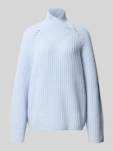 Produktfoto, Relaxed Fit Pullover aus Wolle-Kaschmir-Mix mit Raglanärmeln von BOSS in hellblauem Strick, Longline, gerippte Abschlüsse, unifarben