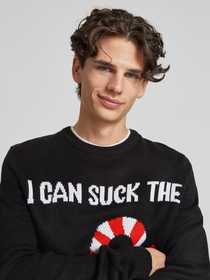 ONLY & SONS Weihnachtspullover mit gerippten Abschlüssen Modell 'XMAS' Black 3