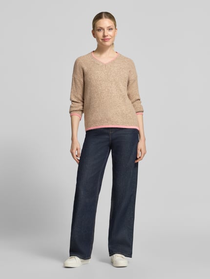 ZABAIONE Strickpullover mit V-Ausschnitt Modell 'Ro44sie' Beige 1