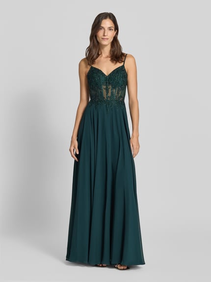 LUXUAR FASHION Corsagenkleid mit Stitchings und V-Ausschnitt Dunkelblau 4