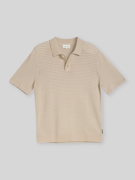 Tom Tailor Regular Fit Poloshirt aus einer Baumwolle in Strickoptik Beige 2