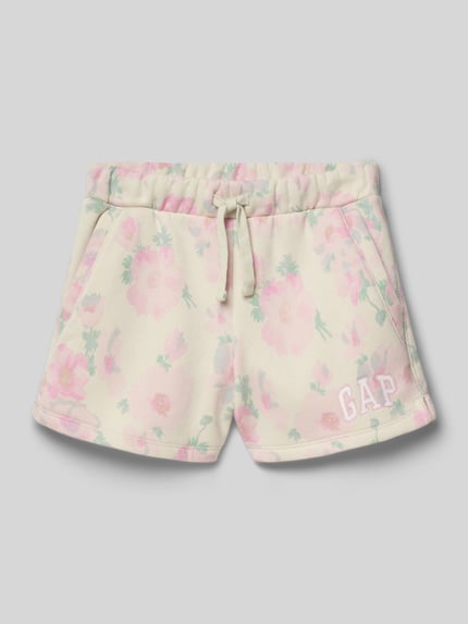 Produktfoto, Shorts mit Logo-Stitching und Eingrifftaschen von GAP, pastellfarbenes Blumenmuster, Baumwoll-Mix, Loose-Fit, elastischer Bund, Kordelzug, Bundweite 28 cm, Innenbeinlänge 8 cm, für Kinder
