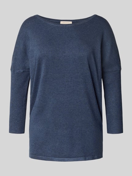 FREE/QUENT Sweter z dzianiny z mieszanki wiskozy z rękawem o dł. 3/4 model ‘JONE’ Niebieski melanż 2