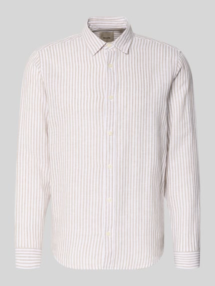 Produktfoto, Regular Fit Freizeithemd aus Leinen-Baumwoll-Mix Modell 'CAIDEN' von Only & Sons, Optik: Allover-Muster, Beige-Weiß, Flammgarn-Textur
