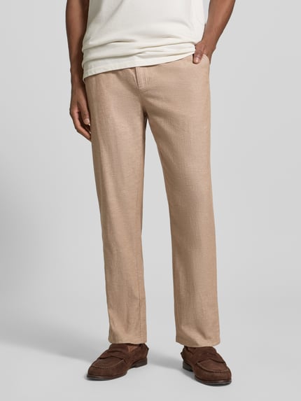 Scotch & Soda broek met linnen en Franse steekzakken Lichtbruin - 4