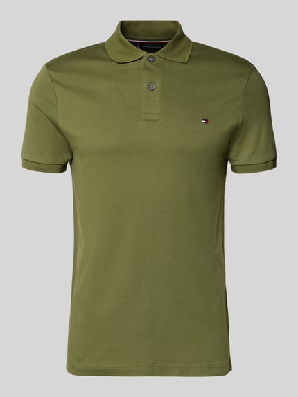 Produktfoto, Koszulka polo Regular Fit Poloshirt aus reiner Baumwolle Modell 'LIQUID COTTON' von Tommy Hilfiger, zielony melanż, z efektem melanżu, krój regular fit, wyhaftowane logo, kołnierzyk polo, krótki rękaw, prążkowane zakończenie rękawów, boczne rozcięcia u dołu, czysta bawełna