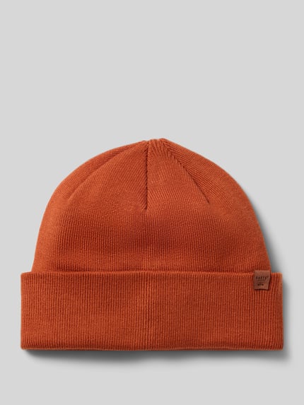 Produktfoto, Beanie mit Umschlagabschluss aus Viskosemix von BARTS, pomarańczowy, faktura prążkowanego dziania, jednolity kolor, naszywka z logo
