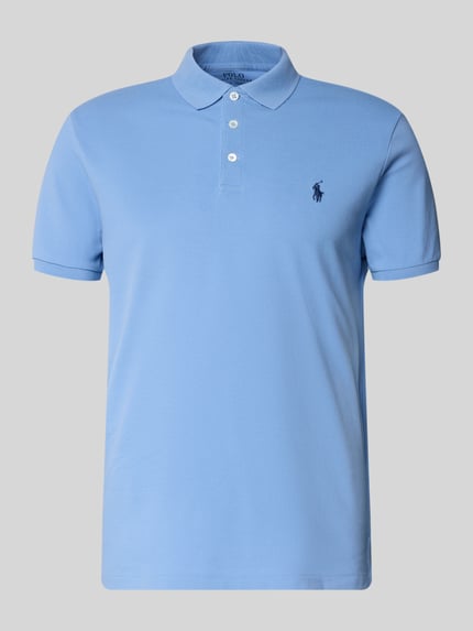 Produktfoto, Slim Fit Poloshirt aus Baumwoll-Mix von Polo Ralph Lauren in Optik: Unifarben, Piqué-Struktur, Logo-Detail auf Brust, Polokragen, Kurzarm, gerippter Ärmelabschluss, asymmetrischer Rumpfabschluss, Passform: Slim Fit, Materialverarbeitung: Baumwoll-Mix.
