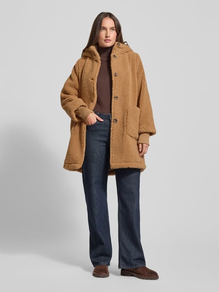 Tom Tailor Denim Płaszcz z futerka o kroju regular fit z kapturem Camel 1