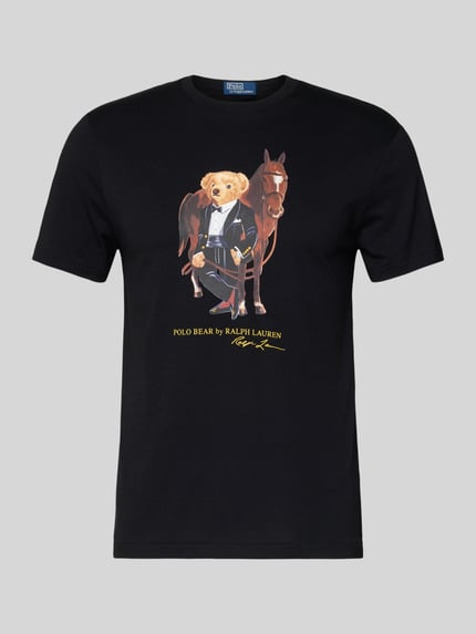 Produktfoto, T-Shirt mit Label-Print und Rundhalsausschnitt von Polo Ralph Lauren in Schwarz, reine Baumwolle, Regular-Fit, Rückenlänge 66 cm in Größe M