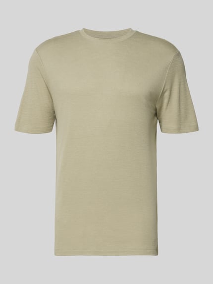 Produktfoto, Regular Fit T-Shirt aus Lyocell-Leinen-Mix Modell 'DULEROSTEE' von HUGO, jednolity kolor, krój regular fit, okrągły dekolt, krótki rękaw, lekko melanżowa tekstura