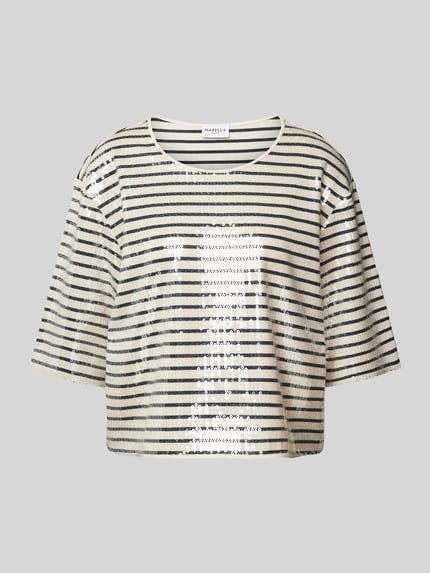 Marella T-shirt z cekinowym obszyciem model ‘GARDONE’ Złamany biały 2