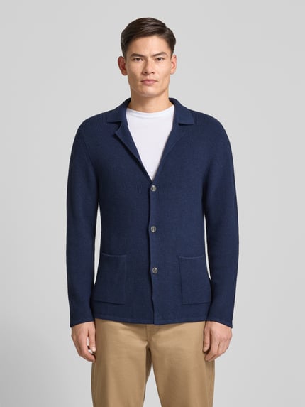 RAGMAN Regular fit gebreid jack van mix van katoen en wol Marineblauw - 4