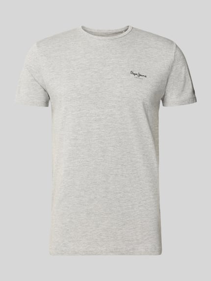 Produktfoto, Slim Fit T-Shirt aus Baumwoll-Viskose-Mix Modell 'ORIGINAL BASIC 3' von Pepe Jeans in grauer Melange-Optik mit Label-Schriftzug, Jersey-Textur