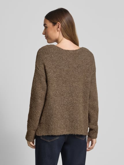 Milano Italy Sweter z dzianiny krój loose fit z mieszanką wełny i alpaki Piaskowy 5