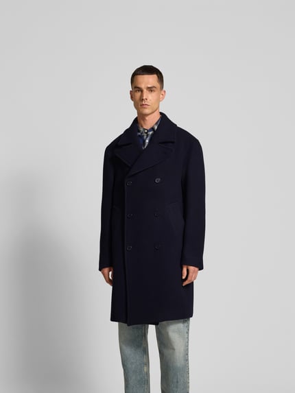 Officine Générale Regular fit lange jas van scheerwolmix Donkerblauw - 4