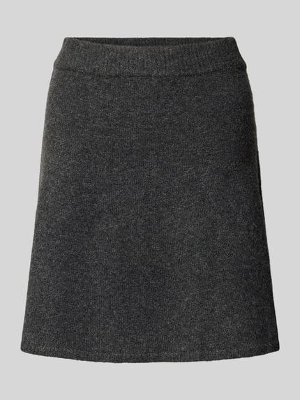 Produktfoto, Strickrock mit elastischem Bund Modell 'Gisa' von Neo Noir, dunkelgrauer A-Linien-Minirock, grobe Woll-Textur, Material-Mix