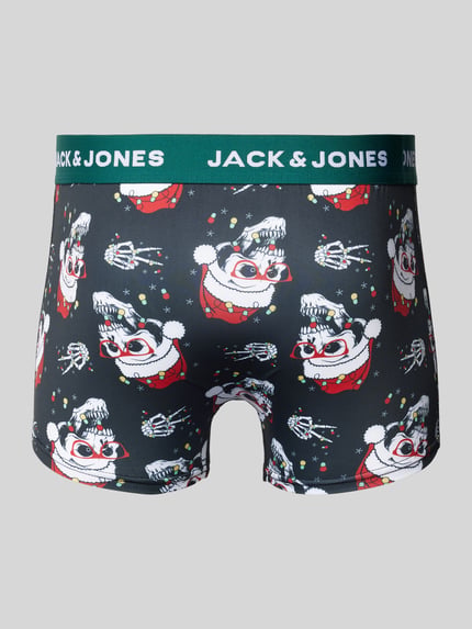JACK & JONES Obcisłe bokserki ze szwami działowymi w zestawie 3 szt. model ‘XMAS SKULLS’ Czarny 3