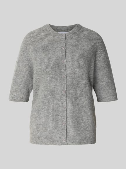 Samsøe Samsøe Strickjacke aus Woll-Mix mit 1/2-Arm Modell 'Saanoura' Hellgrau Melange 2