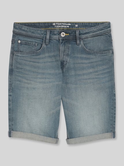 Produktfoto, Regular Fit Jeans Bermudas aus Baumwoll-Mix von Tom Tailor w stylizowana na denim, krój regular fit, 5 kieszeni, mieszanka bawełny