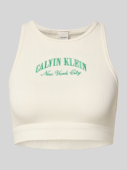 Productfoto, Bralette aus Baumwoll-Mix van Calvin Klein Underwear in effen wit met stretch, groen label stitching, brede bandjes, ongewatteerde cups.