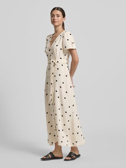 VERO MODA Taliowana sukienka casualowa z wzorem na całej powierzchni model 'JOAN' Beżowy melanż 1