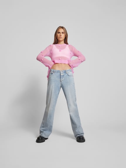 ROTATE Shirt met lange mouwen met geribde afwerkingen Felroze - 1