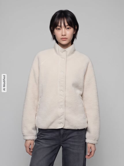 Jake*s Casual Regular fit sweatjack van teddybont Ecru - 4