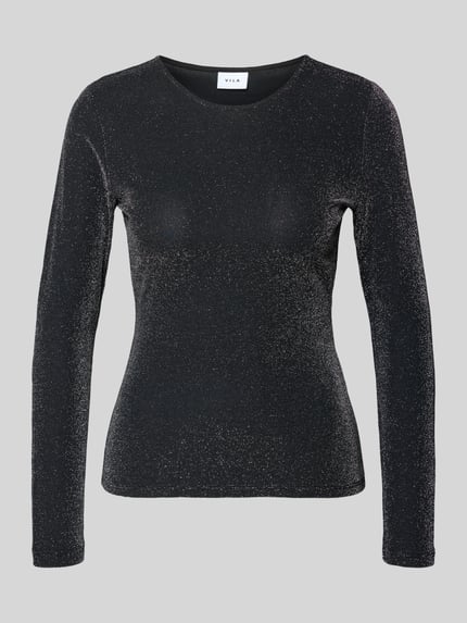 VILA Langarmshirt mit schimmernder Optik Black 1