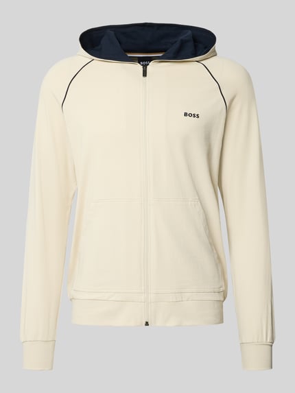 Produktfoto, Regular Fit Sweatshirt aus katoenmix van BOSS in crème met zwarte details, rechte vorm, zachte textuur, heren sweatjack.