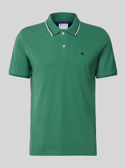 Productfoto, groen Slim Fit Poloshirt met Label-Stitching van CHAMPION, zuiver katoen, knoopsluiting, ruglengte maat M 73 cm