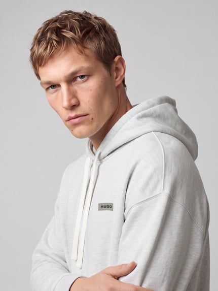 HUGO Blue Hoodie mit Logo-Patch Hellgrau Melange 3
