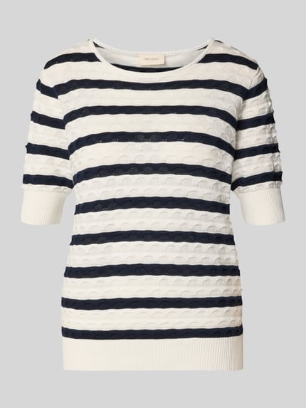 Produktfoto, Strickshirt mit Rundhalsausschnitt Modell 'Dodo' von FREE/QUENT in navy-weißen Streifen, reine Baumwolle, gerippte Abschlüsse, gerader Schnitt