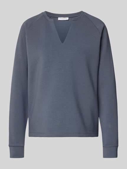 Produktfoto, Relaxed Fit Sweatshirt mit Stretch-Anteil von Christian Berg Woman in Blau, Elastischer-Material-Mix mit Modal-Anteil, V-Ausschnitt, langärmeliges Design, glatte strukturierte Oberfläche