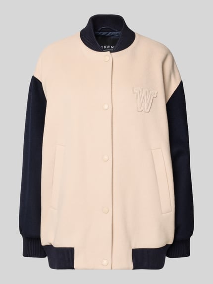 Produktfoto, Relaxed Fit College-Jacke aus Schurwoll-Mix Modell 'ELLISSE' von Weekend Max Mara, Optik: Unifarben, Two-Tone, Comfort Fit, College-Kragen, Druckknöpfe, Label-Stitching-Applikation, Langarm mit geripptem Ärmel- und Rumpfabschluss, seitliche Eingrifftaschen, Material: Schurwoll-Mix.