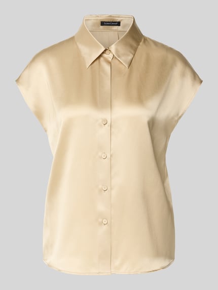 Produktfoto, Regular Fit Bluse aus Seide mit Knopfleiste von Luisa Cerano in Beige, glatte Textur, Hemdblusenkragen, Vorderansicht