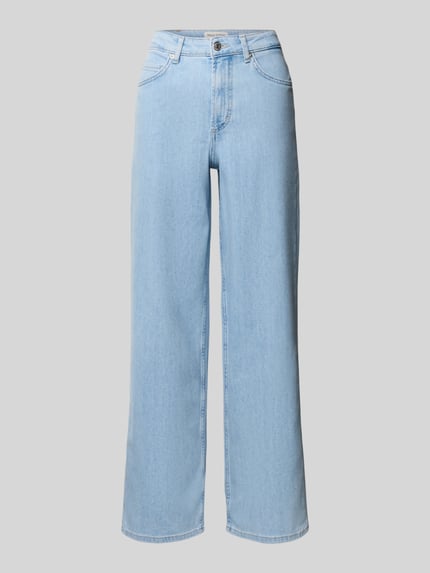 Produktfoto, hellblaue Wide Leg Hose aus Baumwoll-Mix Modell 'TOLVA LONG' von Marc O'Polo, 5-Pocket-Design, Denimstruktur, Label-Stitching