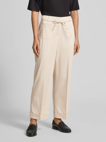 OPUS Straight leg stoffen broek met persplooien, model 'Meeri' Zand - 4