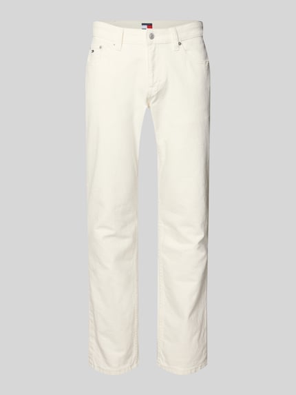 Produktfoto, Slim Fit Jeans aus Baumwoll-Mix Modell 'SCANTON SLIM' von Tommy Jeans in Unifarbe, schmal geschnitten, 5-Pocket, sichtbare Textur